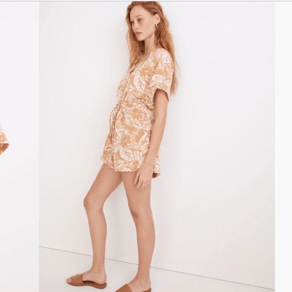 Madewell Lightestspun Drawstring Cover-Up Romper in Palm Leaves Women's Medium - Picture 5 of 16